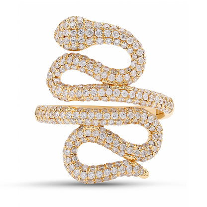 14K Gold Pavé Diamond Swivel Serpent Snake Wrap Ring