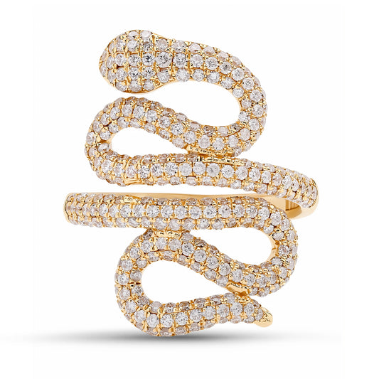 14K Gold Pavé Diamond Swivel Serpent Snake Wrap Ring