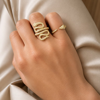 14K Gold Pavé Diamond Swivel Serpent Snake Wrap Ring
