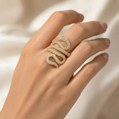 14K Gold Pavé Diamond Swivel Serpent Snake Wrap Ring