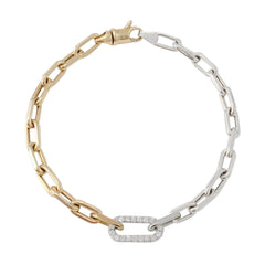 14K Gold Two-Tone Diamond Thick Oval Link Bracelet ~ Small Links