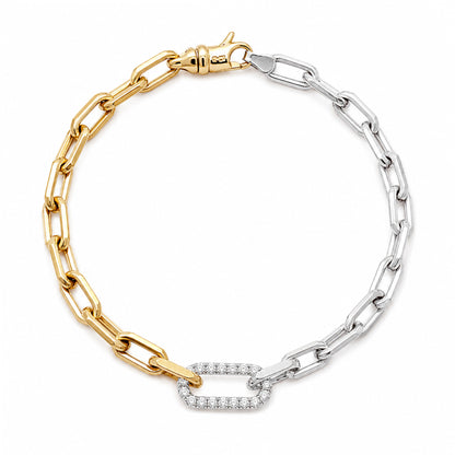14K Gold Two-Tone Diamond Thick Oval Link Bracelet ~ Small Links