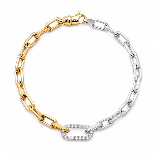 14K Gold Two-Tone Diamond Thick Oval Link Bracelet ~ Small Links
