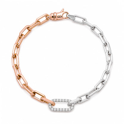 14K Gold Two-Tone Diamond Thick Oval Link Bracelet ~ Small Links