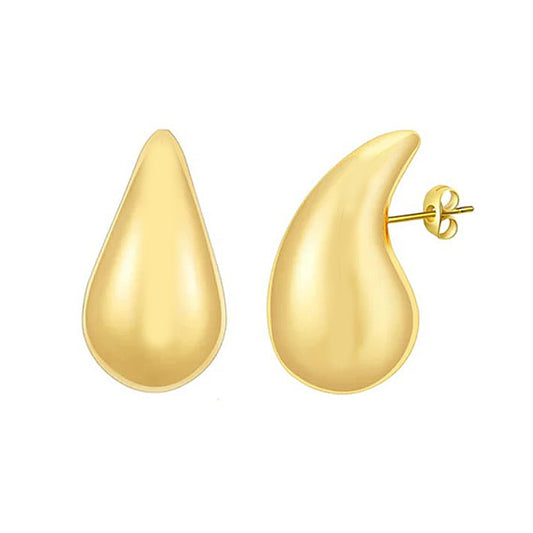 14K Gold Domed Teardrop Stud Earrings