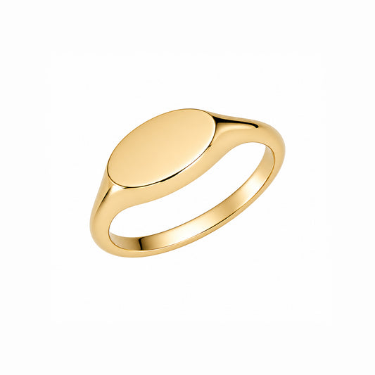 14K Gold Engravable Horizontal Oval Signet Ring ~ Small Size