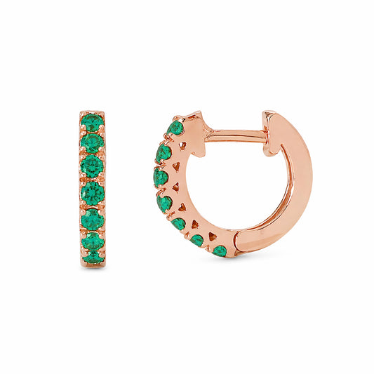14K Gold Emerald Thick Huggie Hoop Earrings (11mm x 6mm)