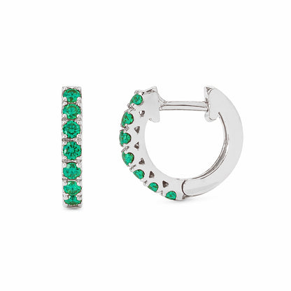 14K Gold Emerald Thick Huggie Hoop Earrings (11mm x 6mm)