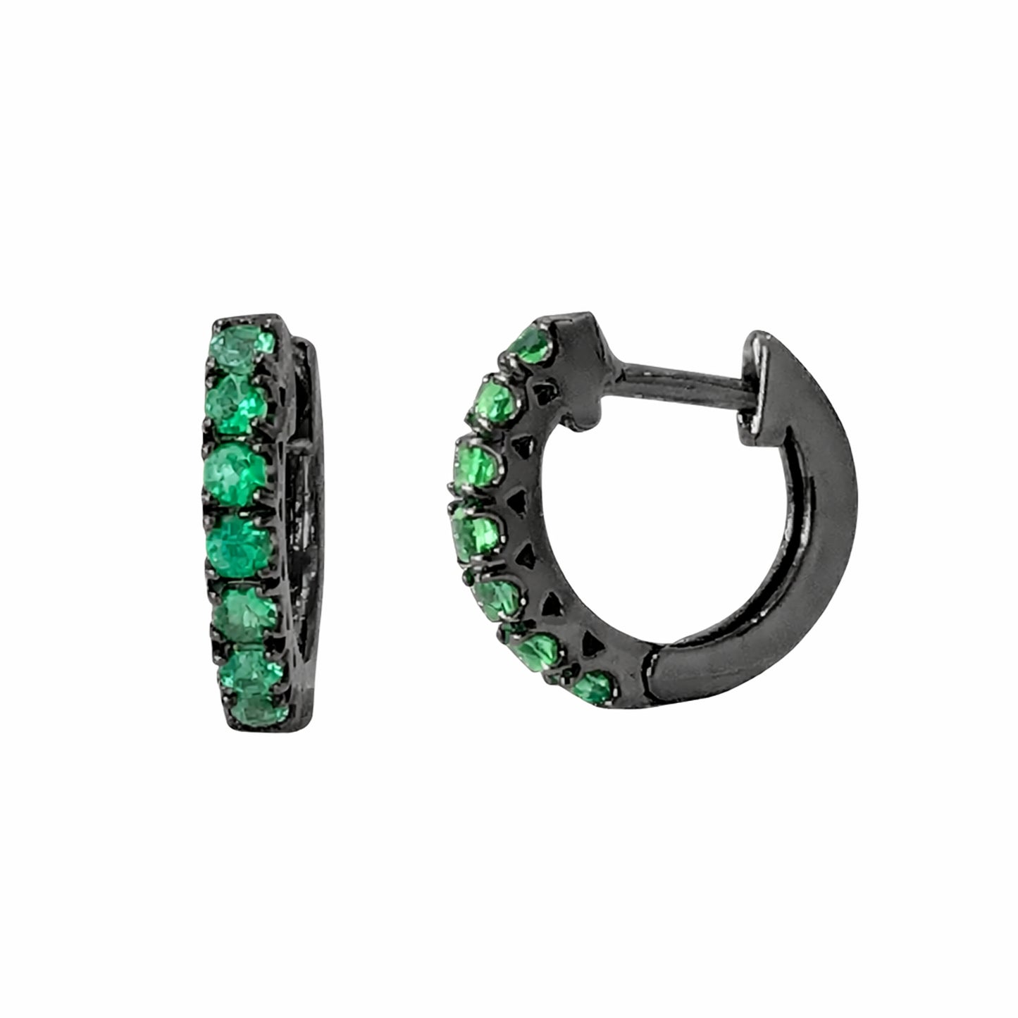 14K Gold Emerald Thick Huggie Hoop Earrings (11mm x 6mm)