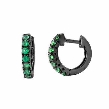 14K Gold Emerald Thick Huggie Hoop Earrings (11mm x 6mm)