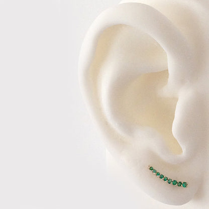 14K Gold Emerald Climber Arch Earrings