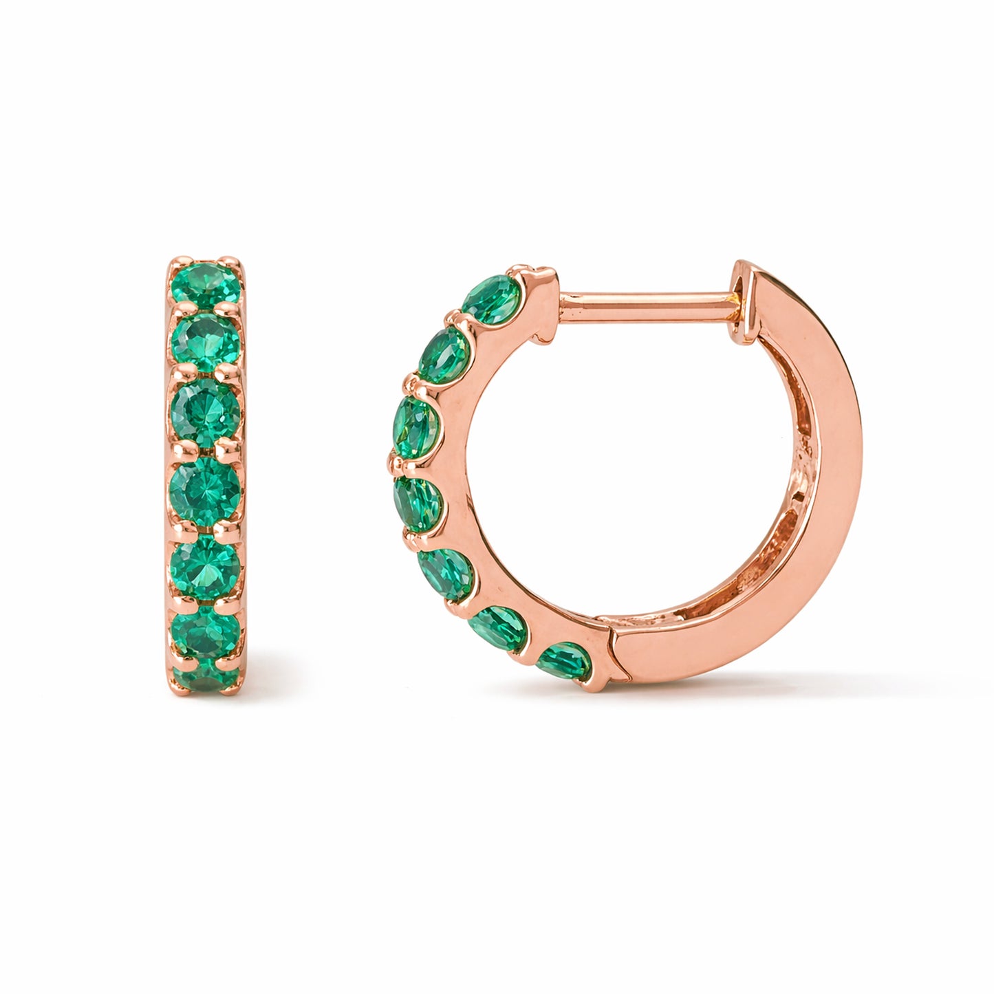 14K Gold Emerald Thick Huggie Hoop Earrings (11.5mm x 8.25mm)