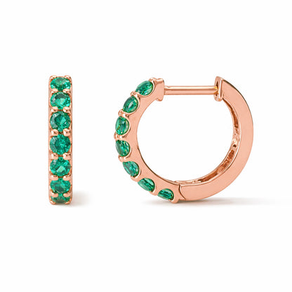 14K Gold Emerald Thick Huggie Hoop Earrings (11.5mm x 8.25mm)
