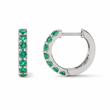 14K Gold Emerald Thick Huggie Hoop Earrings (11.5mm x 8.25mm)