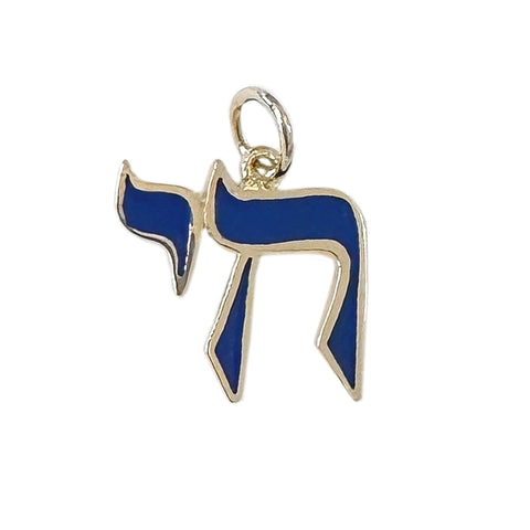 14K Gold Enamel Hebrew Chai Charm Pendant