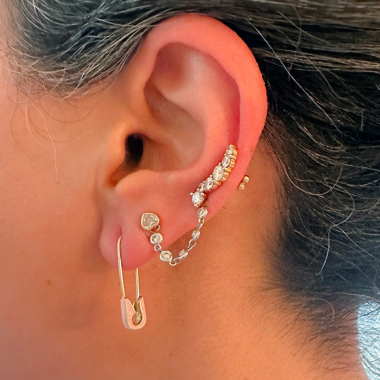 14K Gold Small Size Colorful Enamel Safety Pin Earring ~ Pastel Pink, Baby Blue, Buttercream Yellow, Kelly Green