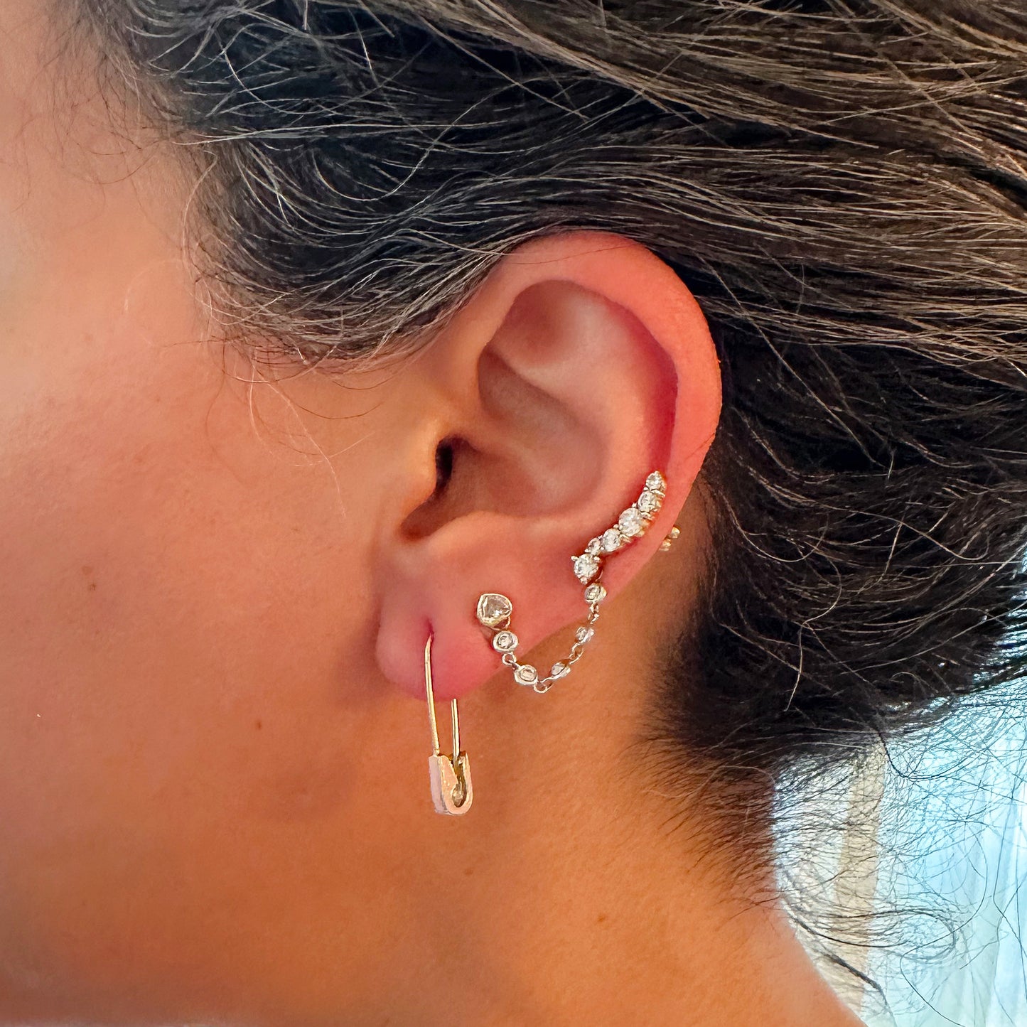 14K Gold Small Size Colorful Enamel Safety Pin Earring ~ Pastel Pink, Baby Blue, Buttercream Yellow, Kelly Green