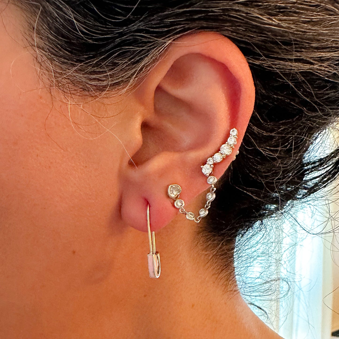 14K Gold Small Size Colorful Enamel Safety Pin Earring ~ Pastel Pink, Baby Blue, Buttercream Yellow, Kelly Green