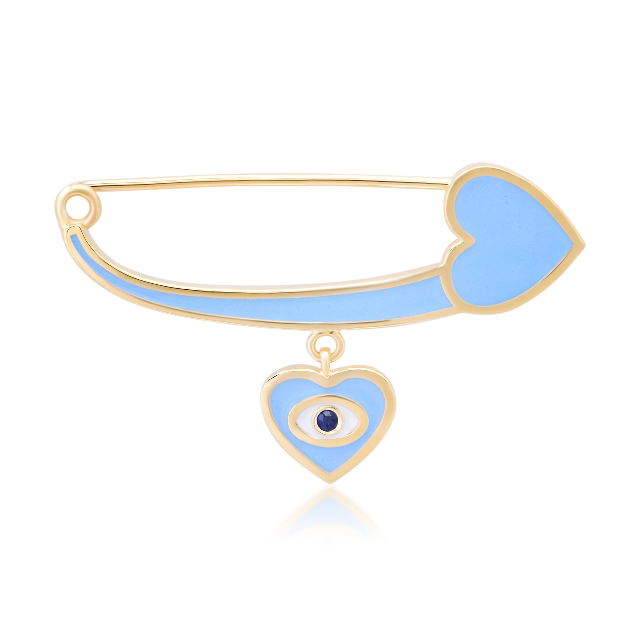 14K Gold Blue Enamel Evil Eye Safety Pin Brooch – Nana Bijou
