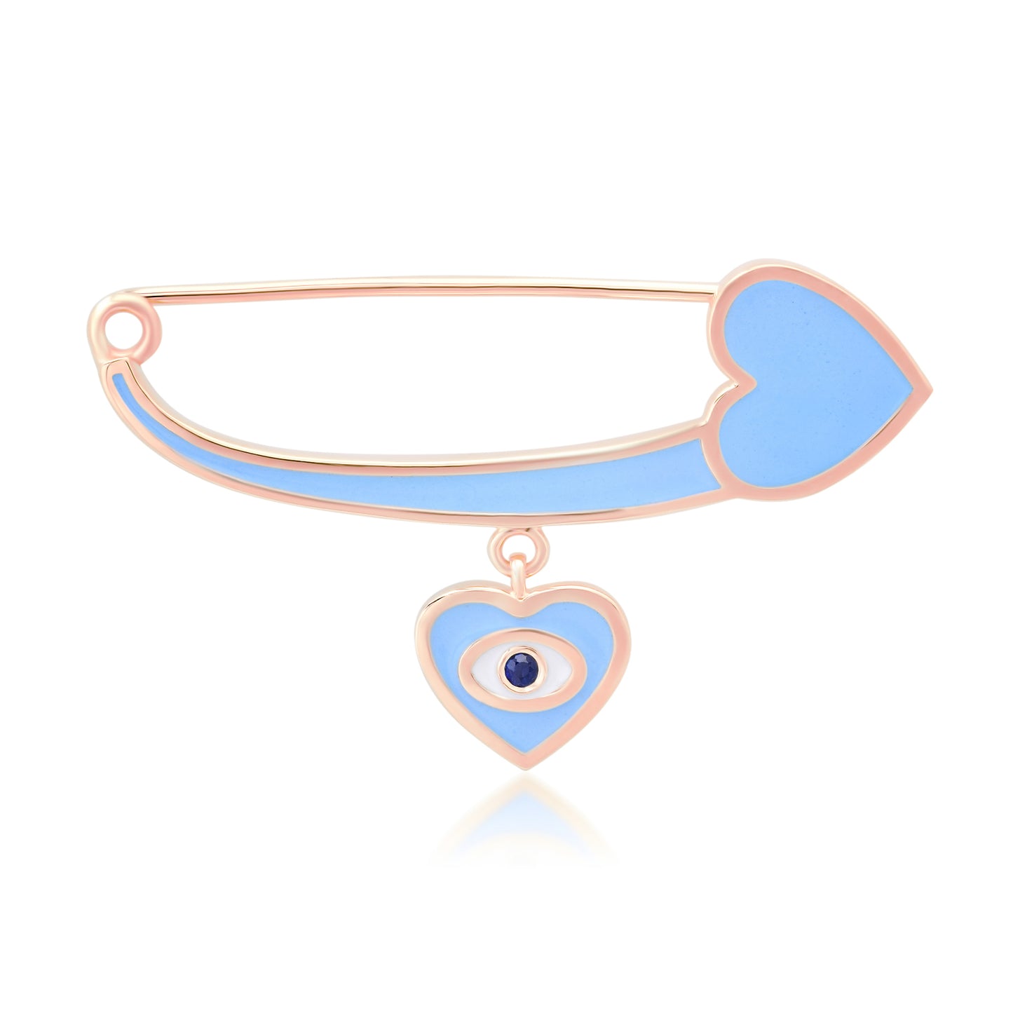 14K Gold Blue Enamel Evil Eye Safety Pin Brooch