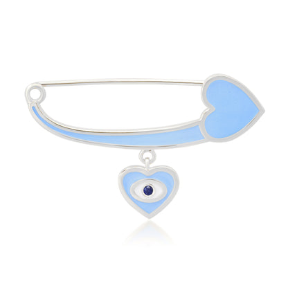 14K Gold Blue Enamel Evil Eye Safety Pin Brooch