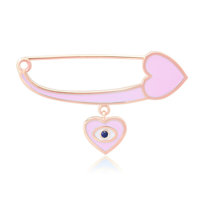 14K Gold Pink Enamel Evil Eye Safety Pin Brooch