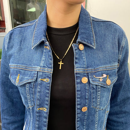 14K Gold Pink Enamel Evil Eye Safety Pin Brooch