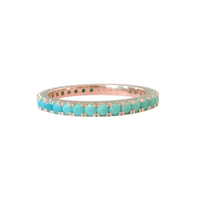 14K Gold Pavé Faceted Turquoise Gemstone Full Eternity Band