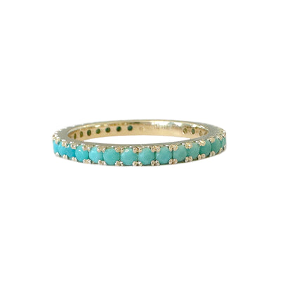 14K Gold Pavé Faceted Turquoise Gemstone Full Eternity Band