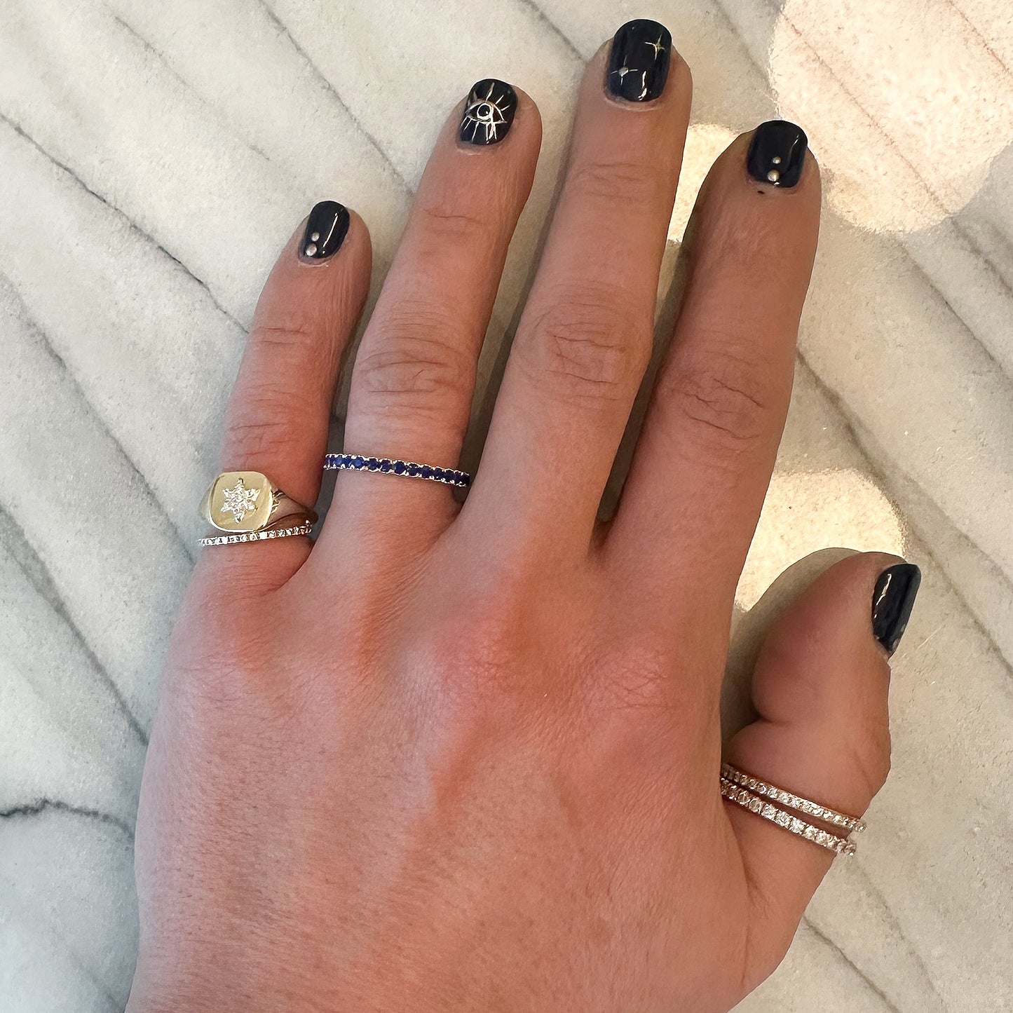 14K Gold Pavé Lapis Lazuli Gemstone Full Eternity Band