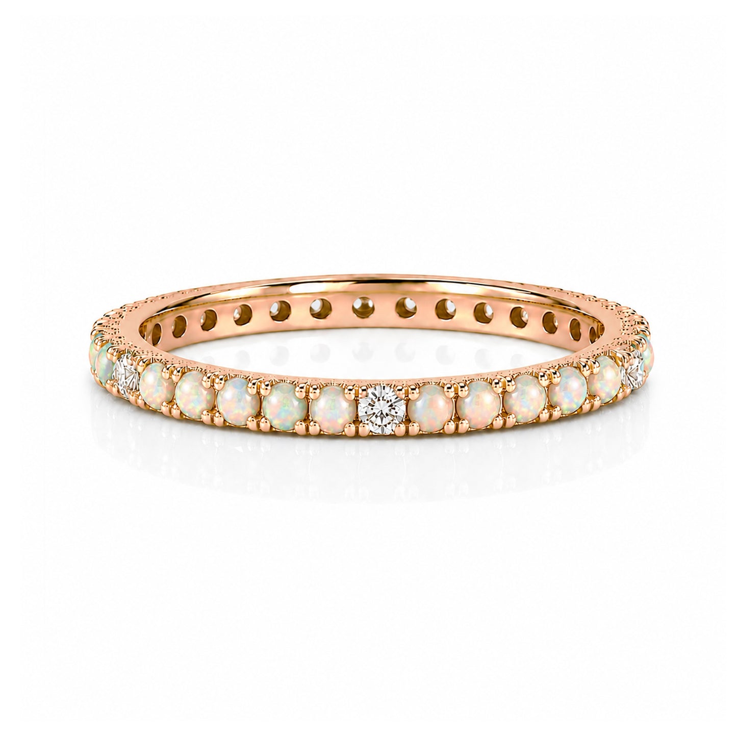 14K Gold Pavé Diamond & Opal Gemstone Full Eternity Band