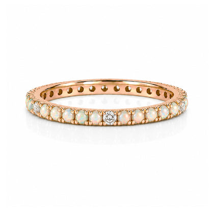 14K Gold Pavé Diamond & Opal Gemstone Full Eternity Band