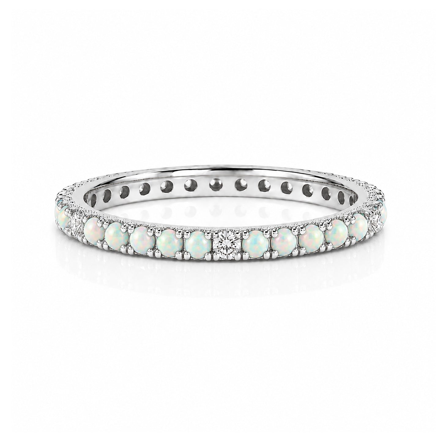 14K Gold Pavé Diamond & Opal Gemstone Full Eternity Band