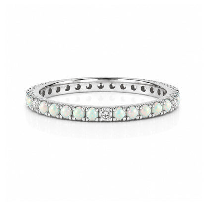 14K Gold Pavé Diamond & Opal Gemstone Full Eternity Band
