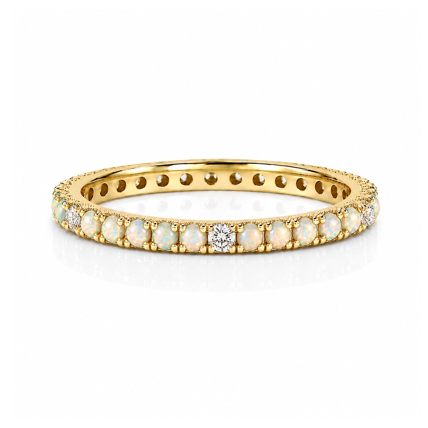 14K Gold Pavé Diamond & Opal Gemstone Full Eternity Band
