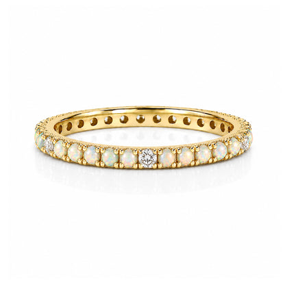 14K Gold Pavé Diamond & Opal Gemstone Full Eternity Band