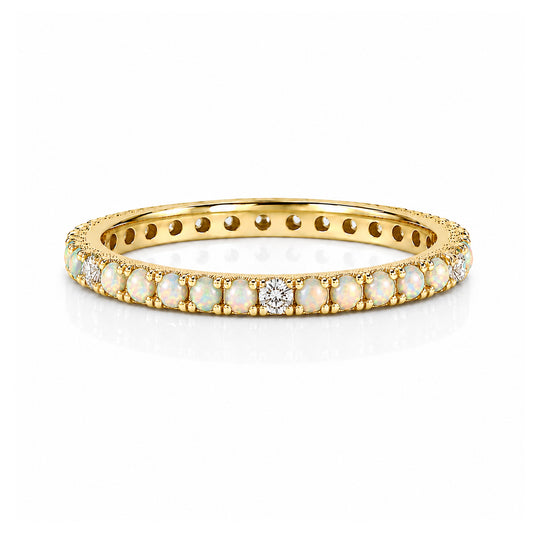 14K Gold Pavé Diamond & Opal Gemstone Full Eternity Band