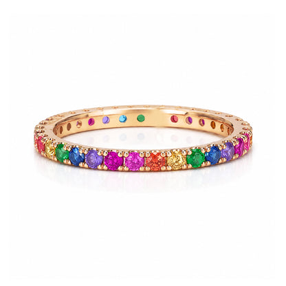 14K Gold Pavé Rainbow Gemstone Full Eternity Band
