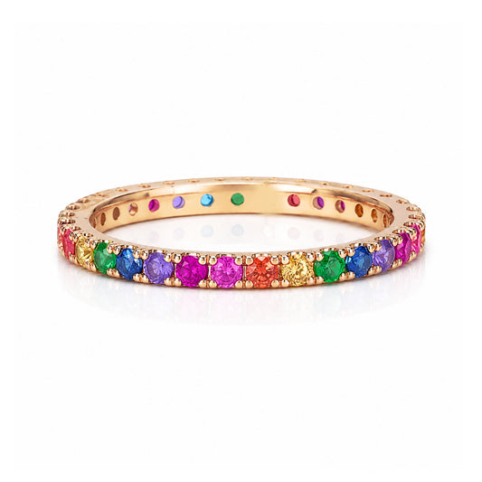 14K Gold Pavé Rainbow Gemstone Full Eternity Band