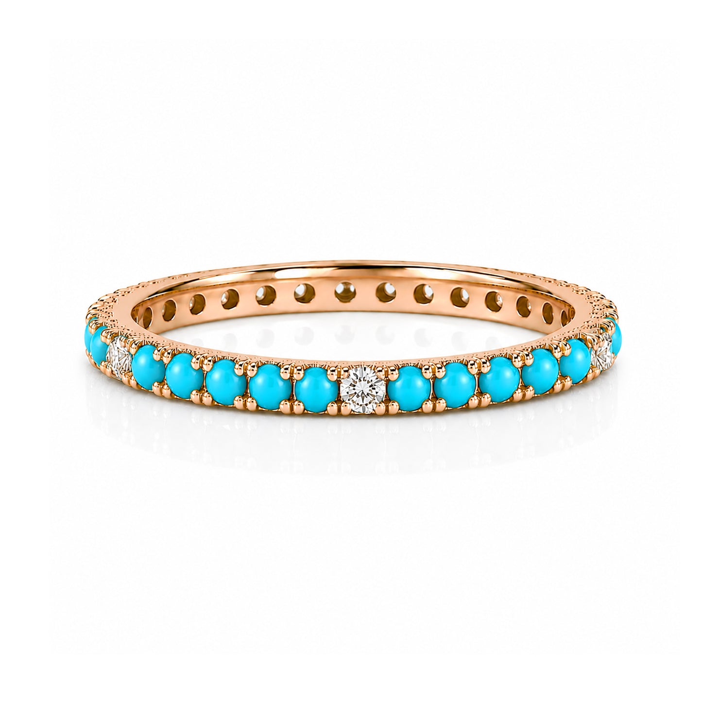 14K Gold Pavé Diamond & Turquoise Gemstone Full Eternity Band