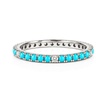 14K Gold Pavé Diamond & Turquoise Gemstone Full Eternity Band