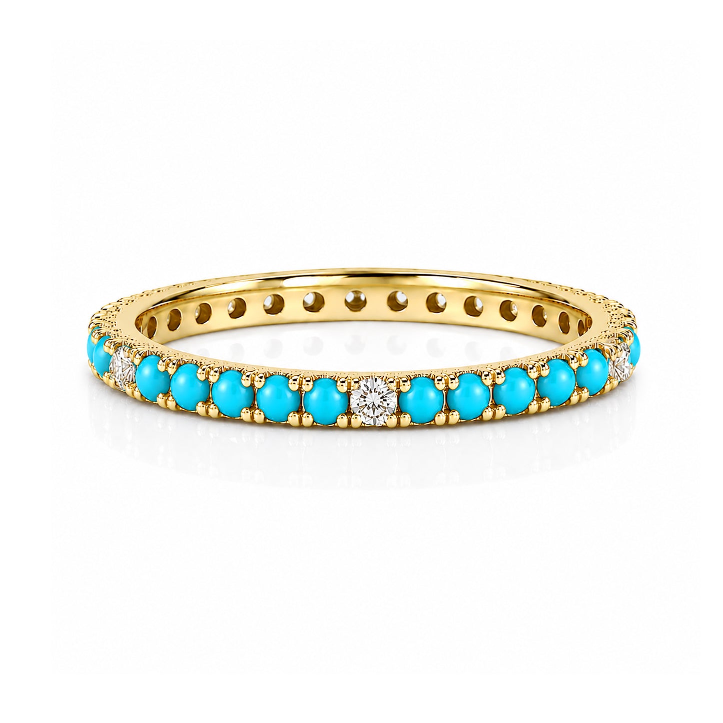14K Gold Pavé Diamond & Turquoise Gemstone Full Eternity Band