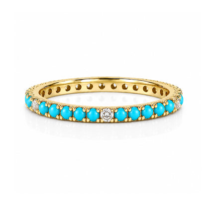 14K Gold Pavé Diamond & Turquoise Gemstone Full Eternity Band