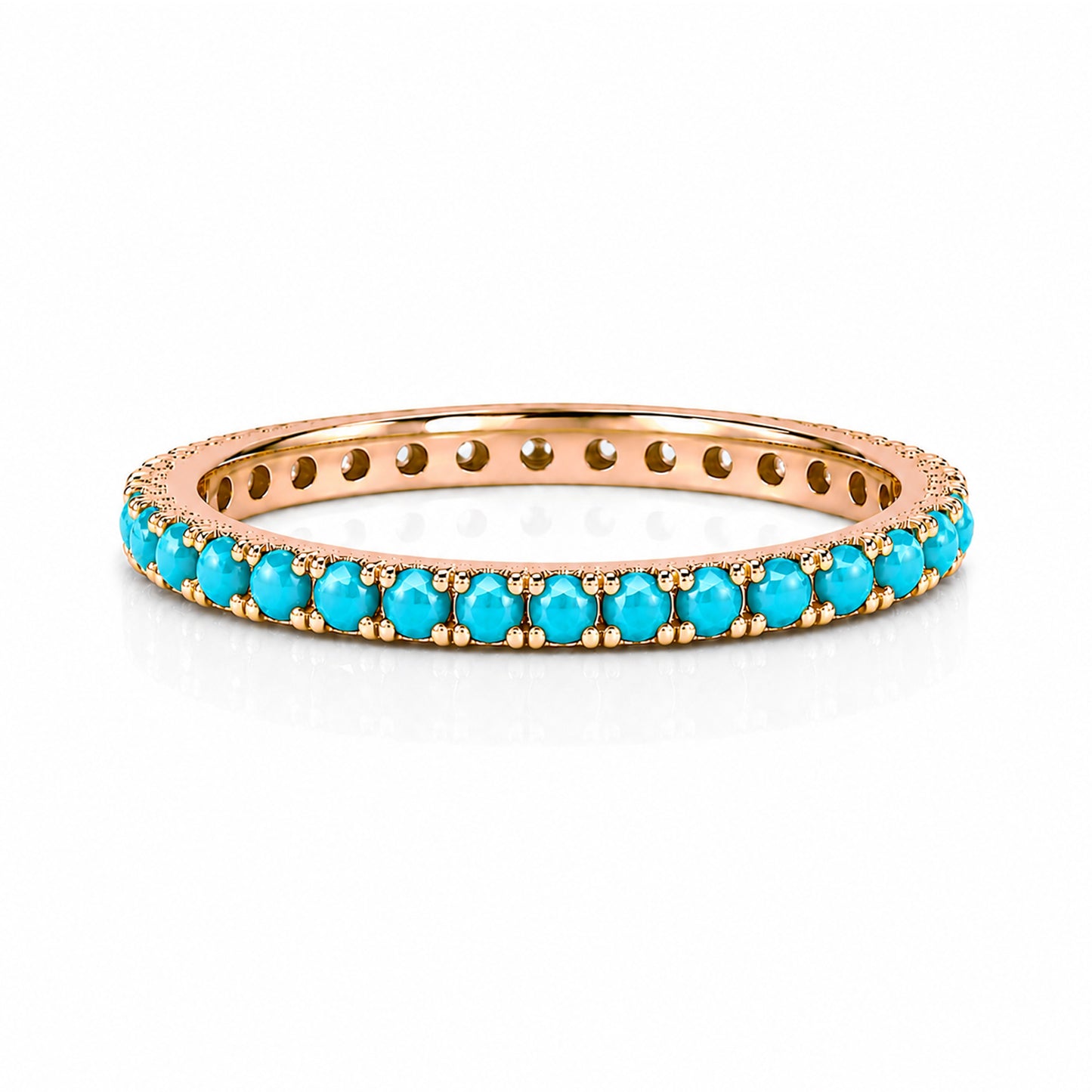 14K Gold Pavé Faceted Turquoise Gemstone Full Eternity Band