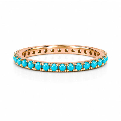 14K Gold Pavé Faceted Turquoise Gemstone Full Eternity Band