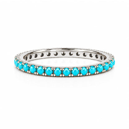 14K Gold Pavé Faceted Turquoise Gemstone Full Eternity Band