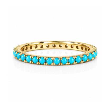 14K Gold Pavé Turquoise Gemstone Full Eternity Band