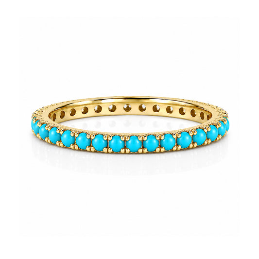 14K Gold Pavé Turquoise Gemstone Full Eternity Band