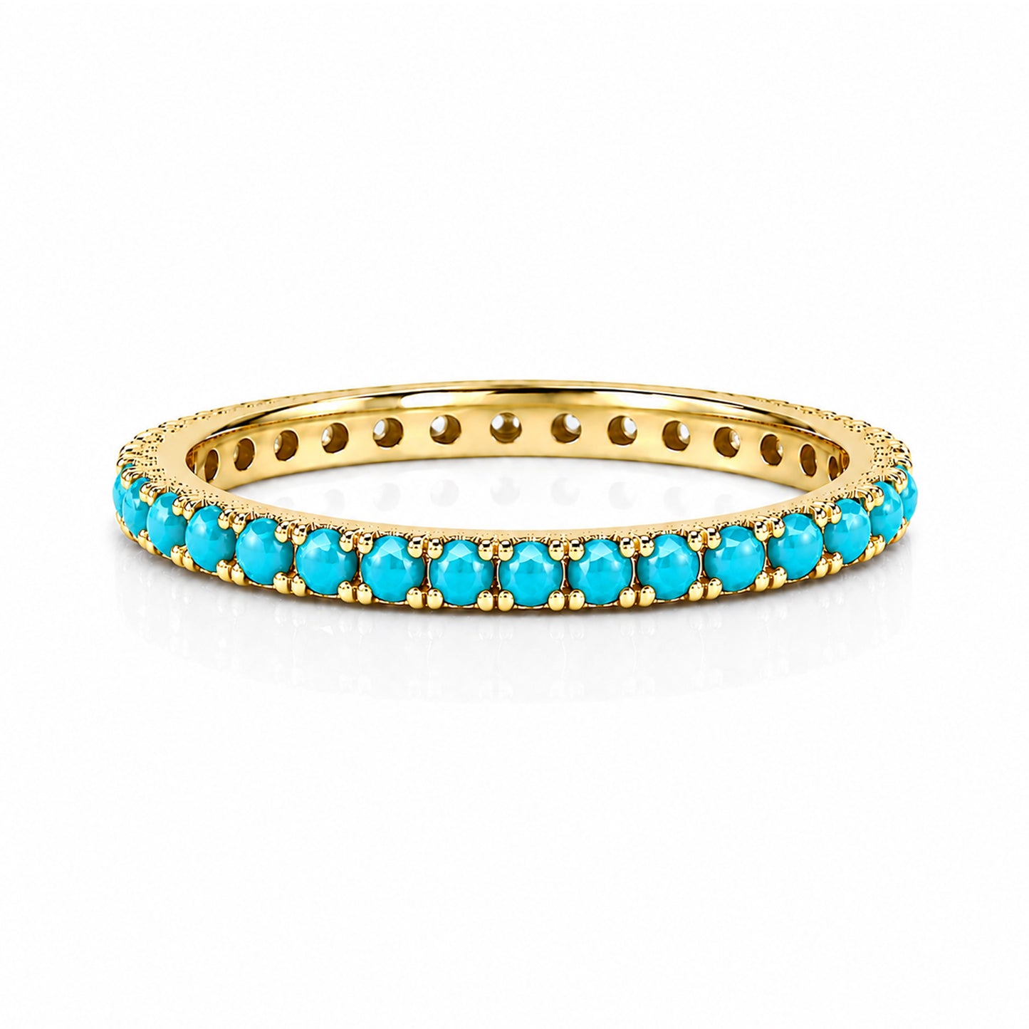 14K Gold Pavé Faceted Turquoise Gemstone Full Eternity Band