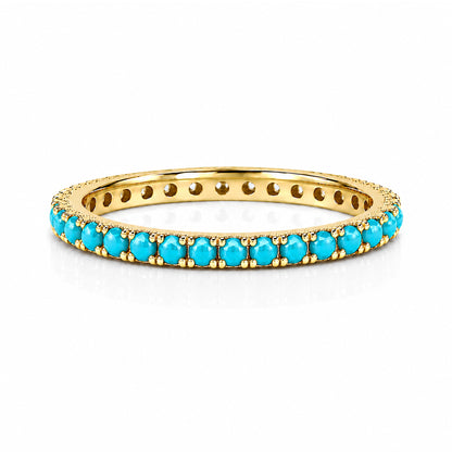 14K Gold Pavé Faceted Turquoise Gemstone Full Eternity Band
